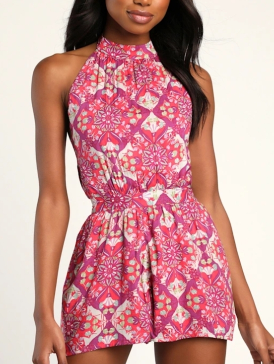 Free People Pants - Free People Pink Floral Halter Romper fully lined size XS. New with tags